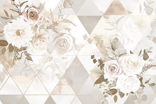 Papier peint avec des fleurs et des triangles Papier peint avec des fleurs et des triangles