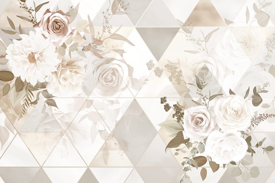 Papier peint avec des fleurs et des triangles