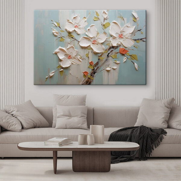 Peinture de fleurs sur fond bleu Peinture de fleurs sur fond bleu