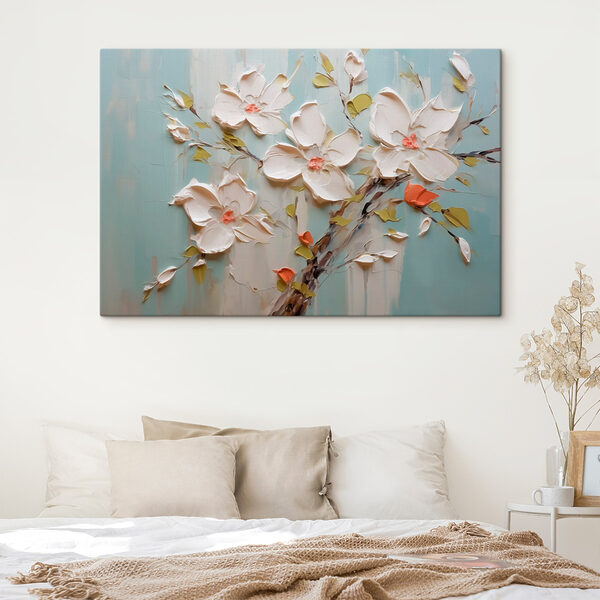 Peinture de fleurs sur fond bleu Peinture de fleurs sur fond bleu