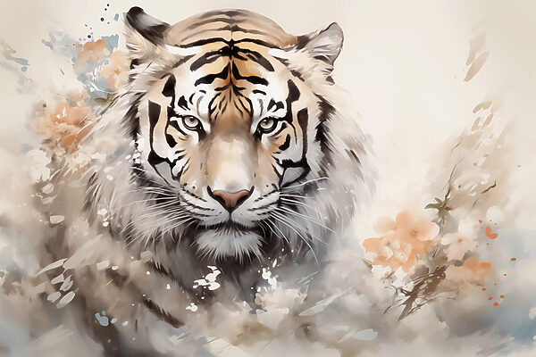 Tigre avec des fleurs en arrière-plan Tigre avec des fleurs en arrière-plan