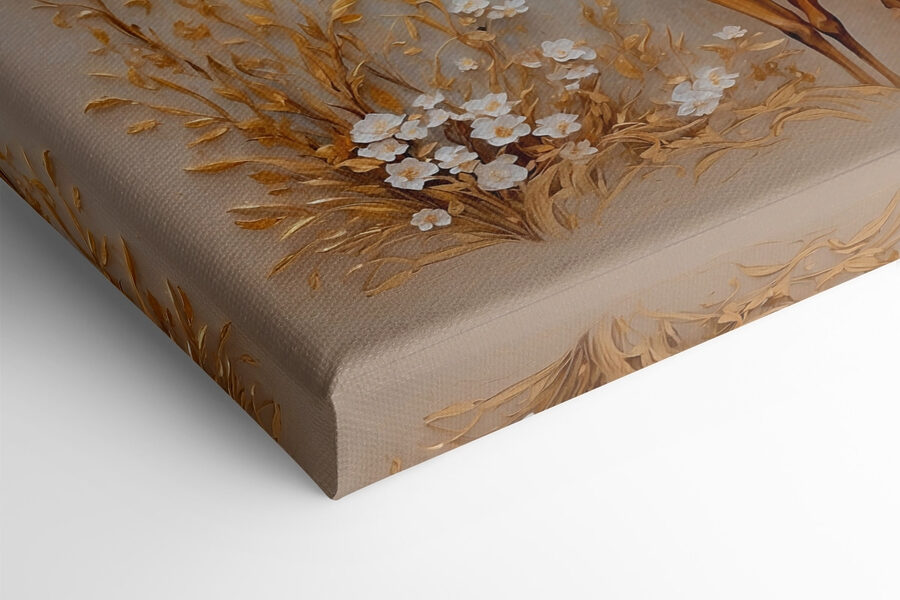 Peinture d'un cerf avec des fleurs et des montagnes