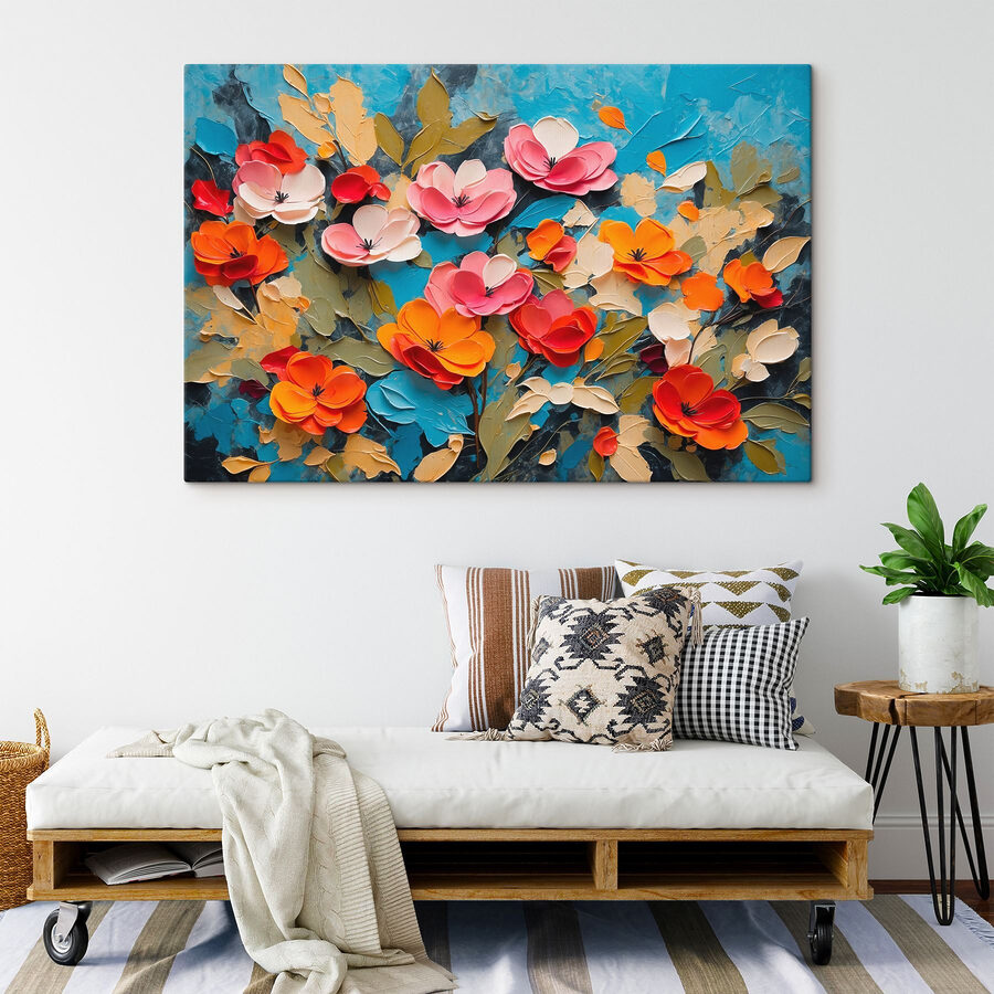 Peinture de fleurs sur une surface bleue