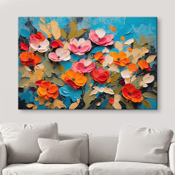 Peinture de fleurs sur une surface bleue Peinture de fleurs sur une surface bleue