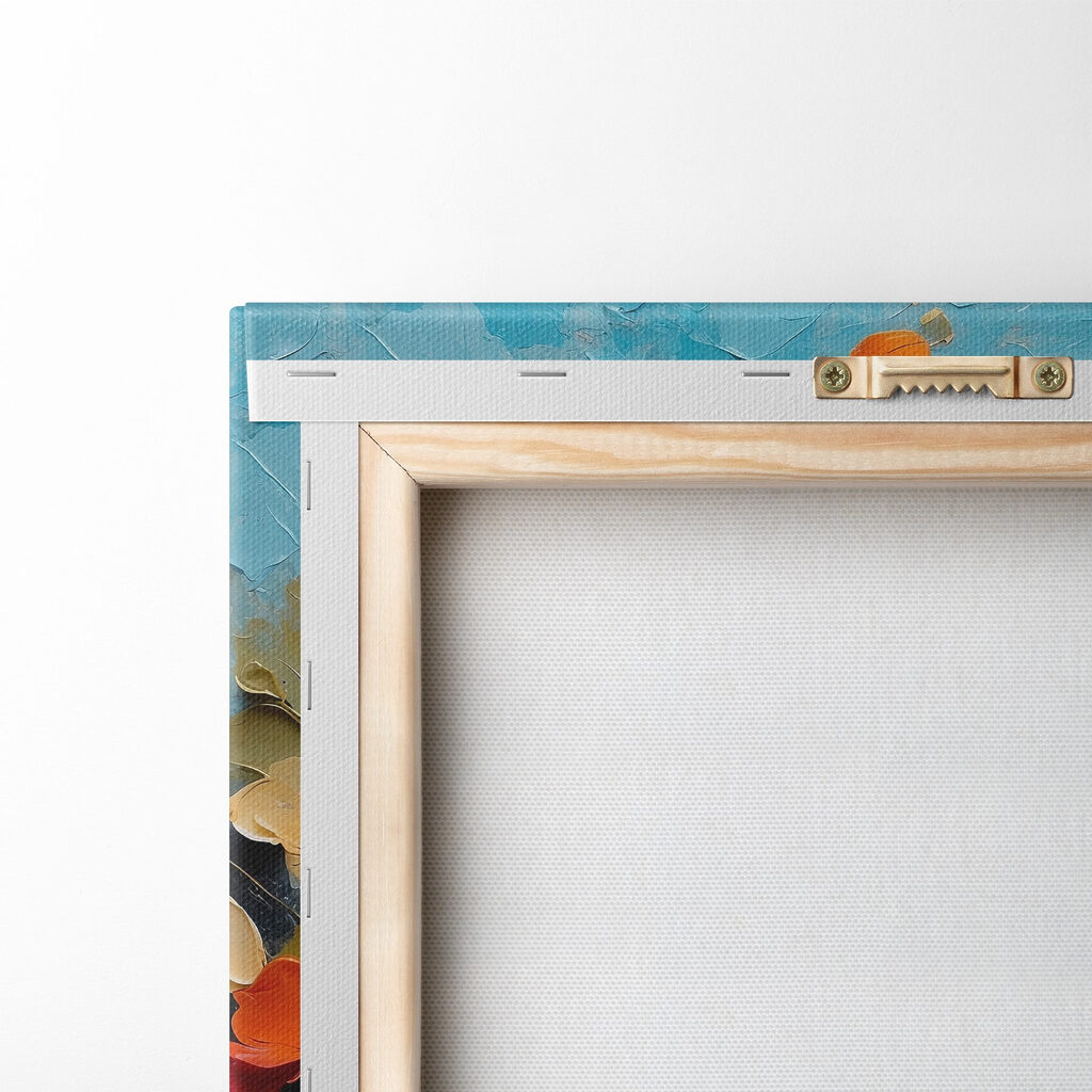 Painting of flowers on a blue surface