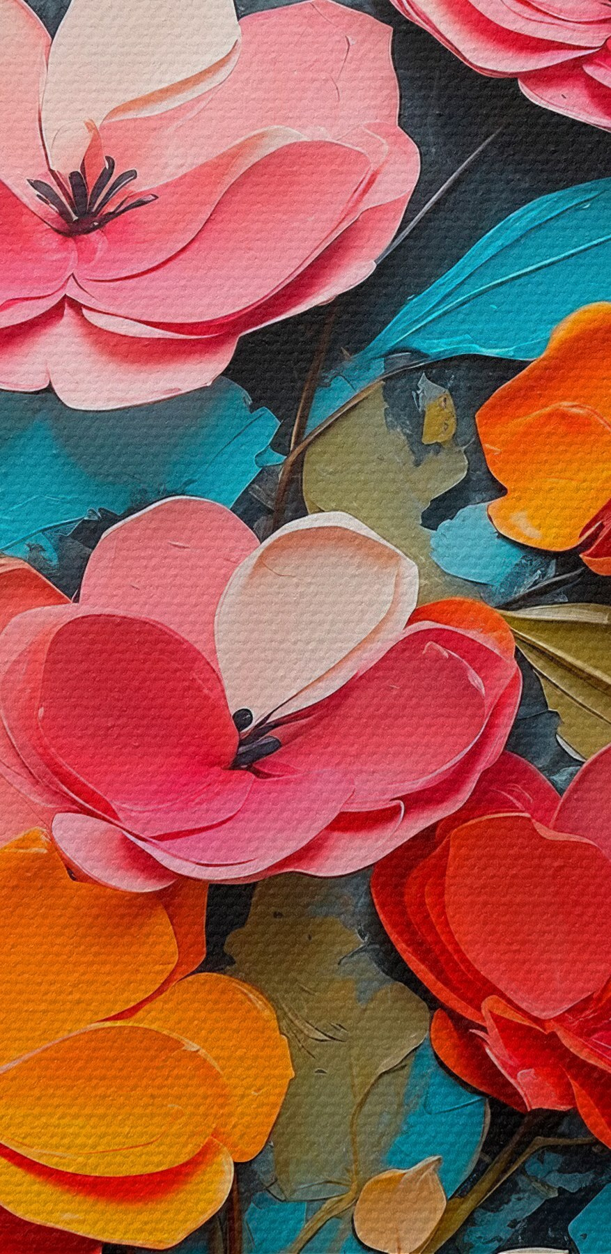 Peinture de fleurs sur une surface bleue