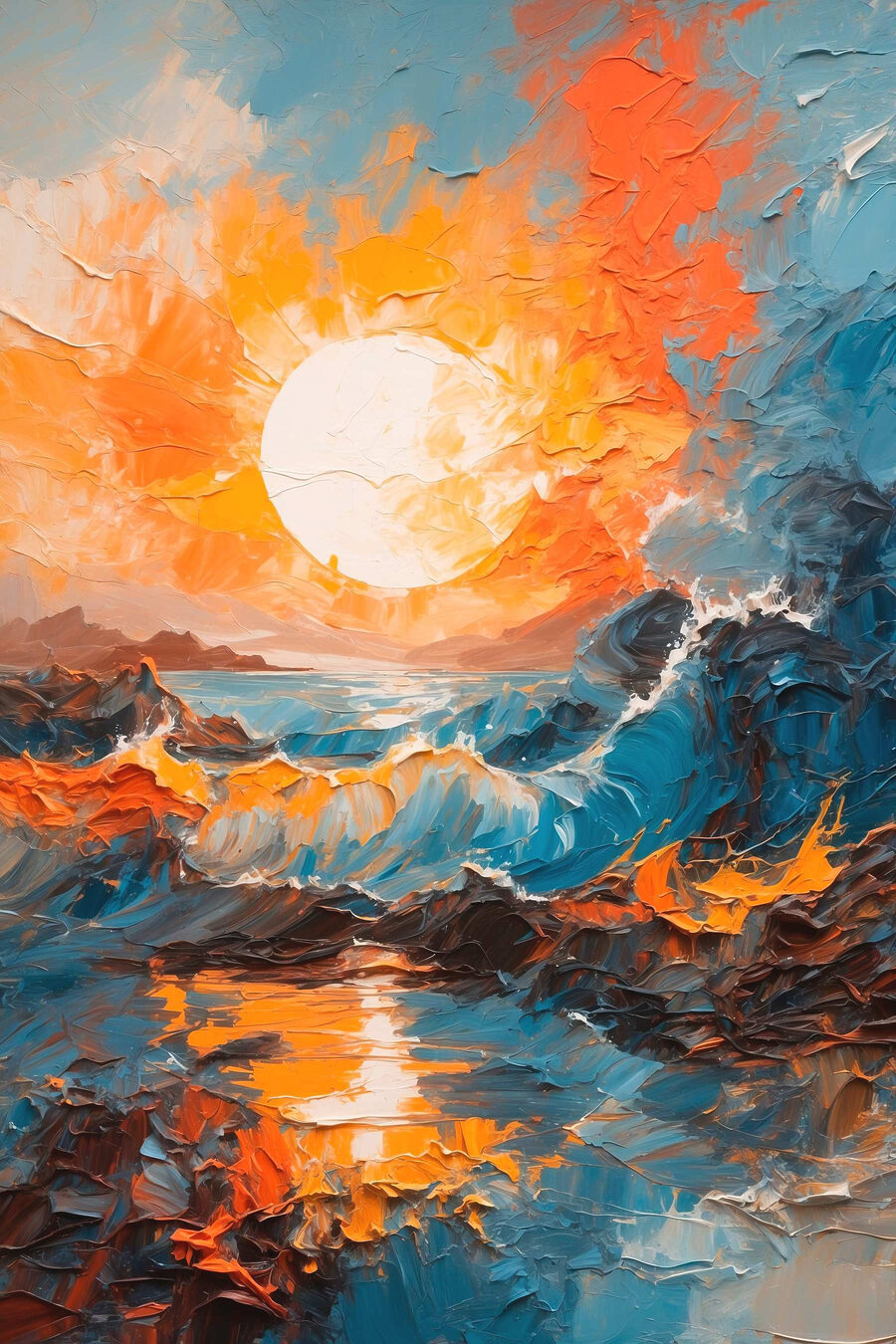 Peinture d'un coucher de soleil sur la mer