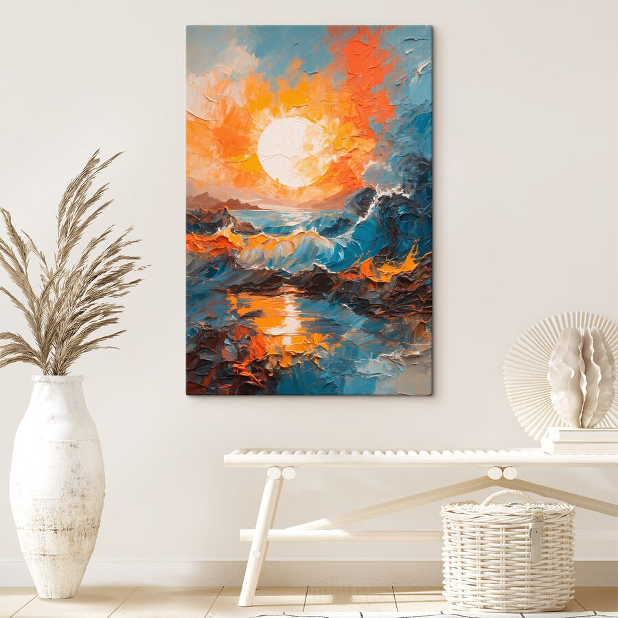 Peinture d'un coucher de soleil sur la mer