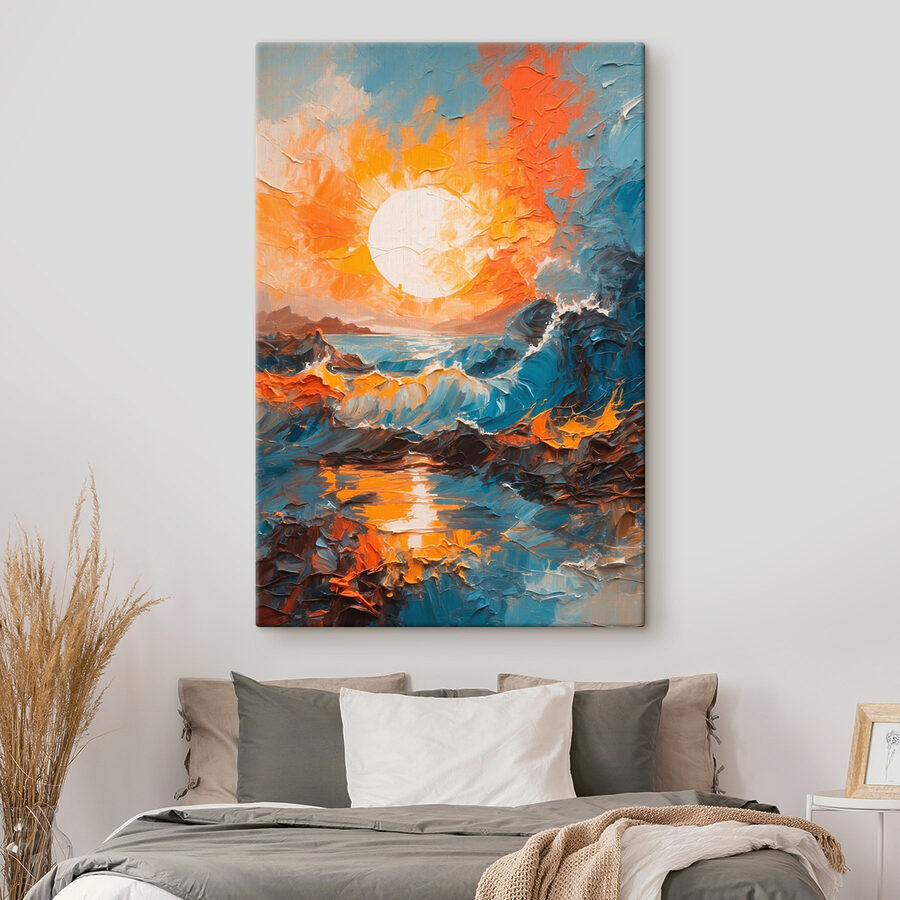 Peinture d'un coucher de soleil sur la mer