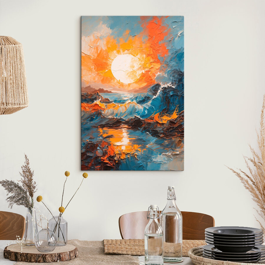 Peinture d'un coucher de soleil sur la mer