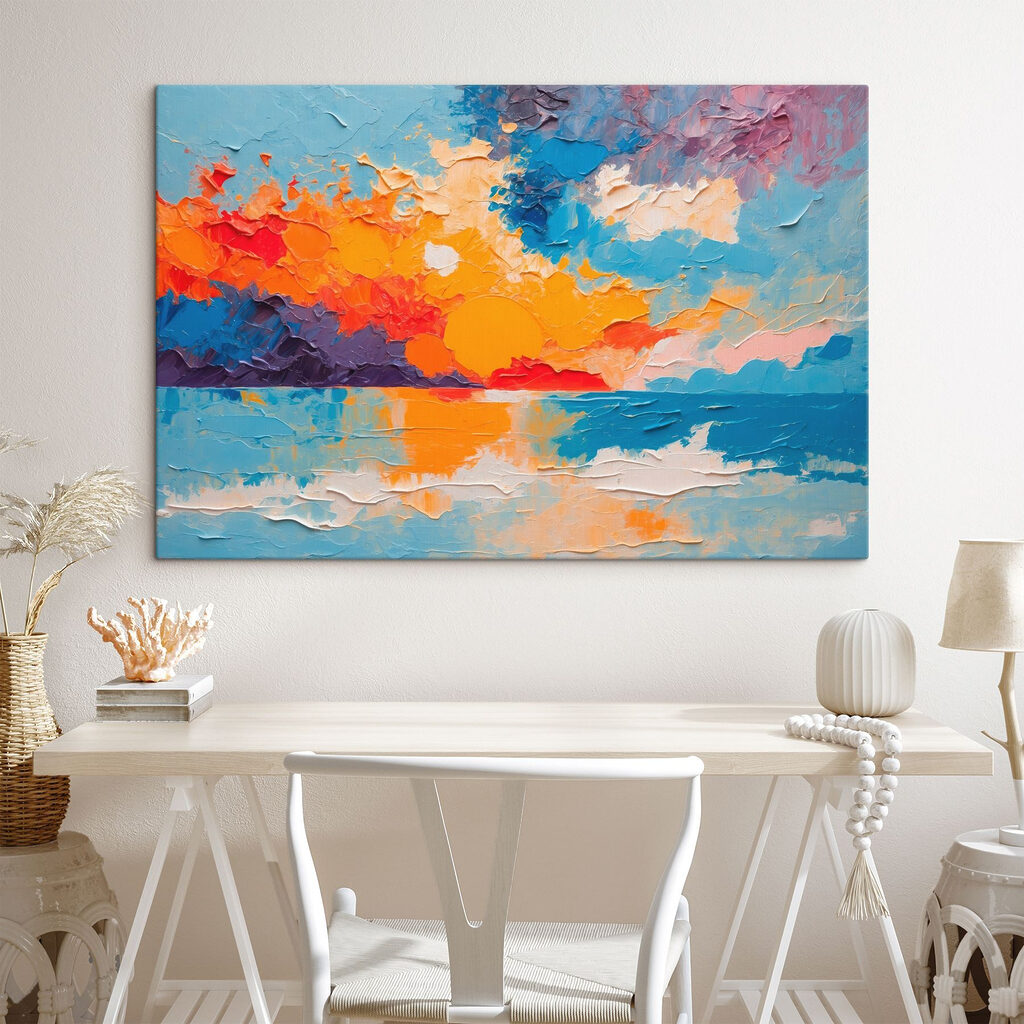 Painting of a sunset over water