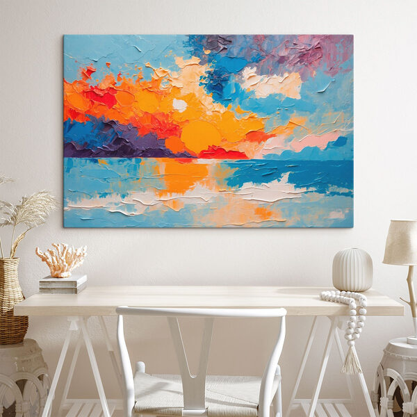 Peinture d'un coucher de soleil sur l'eau Peinture d'un coucher de soleil sur l'eau