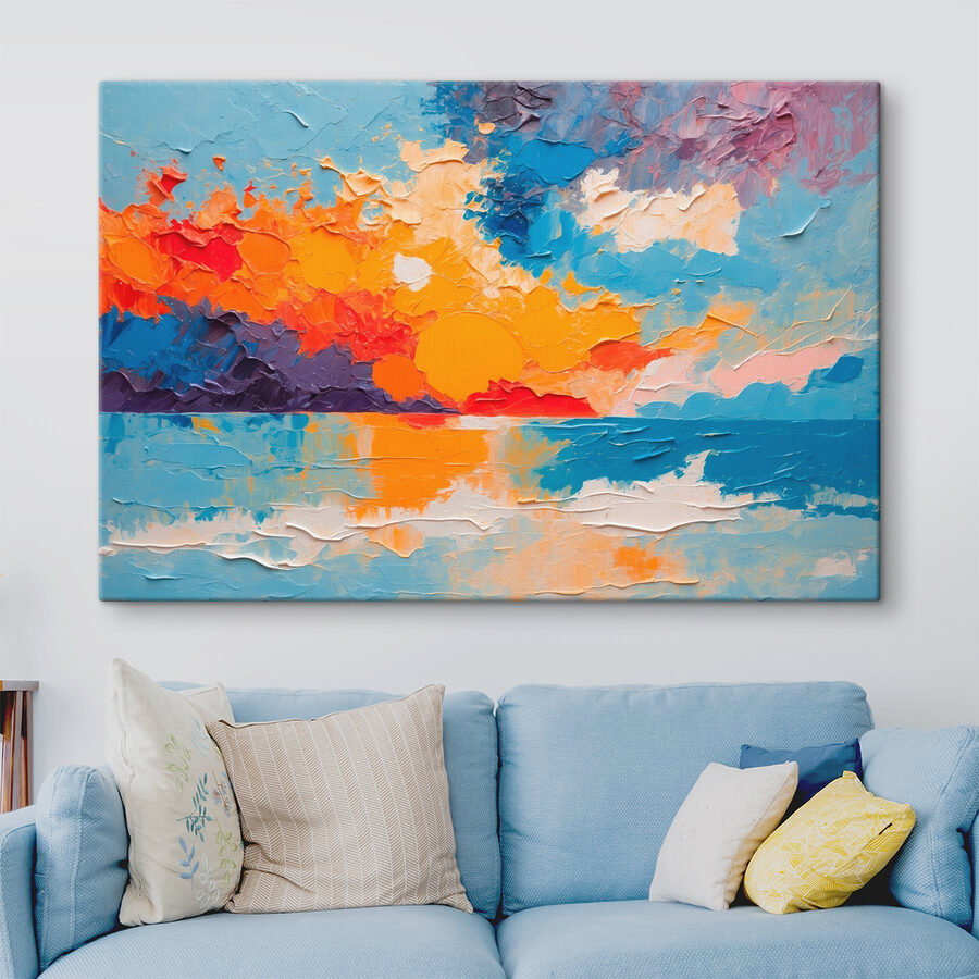 Peinture d'un coucher de soleil sur l'eau Peinture d'un coucher de soleil sur l'eau