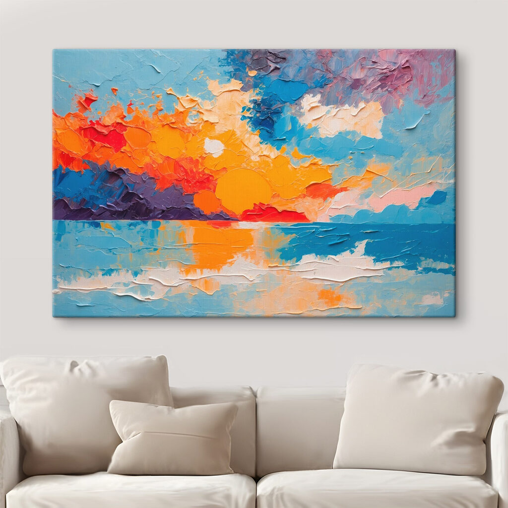 Painting of a sunset over water