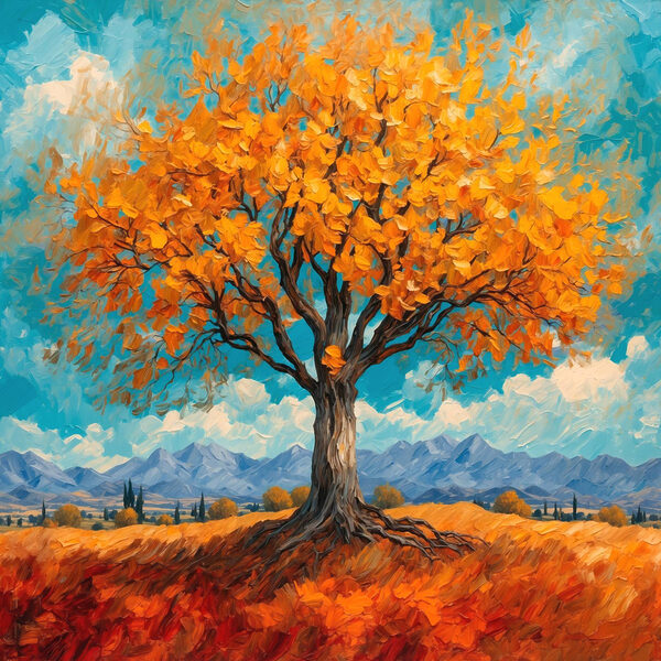 Peinture d'un arbre aux feuilles jaunes Peinture d'un arbre aux feuilles jaunes