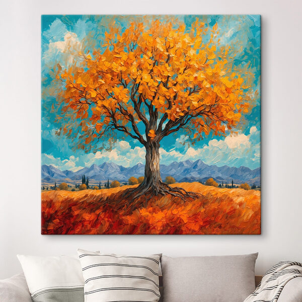 Peinture d'un arbre aux feuilles jaunes Peinture d'un arbre aux feuilles jaunes