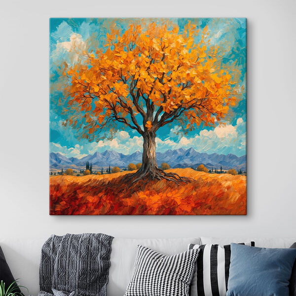 Peinture d'un arbre aux feuilles jaunes Peinture d'un arbre aux feuilles jaunes