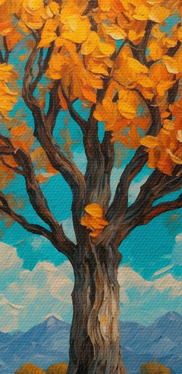 Peinture d'un arbre aux feuilles jaunes Peinture d'un arbre aux feuilles jaunes