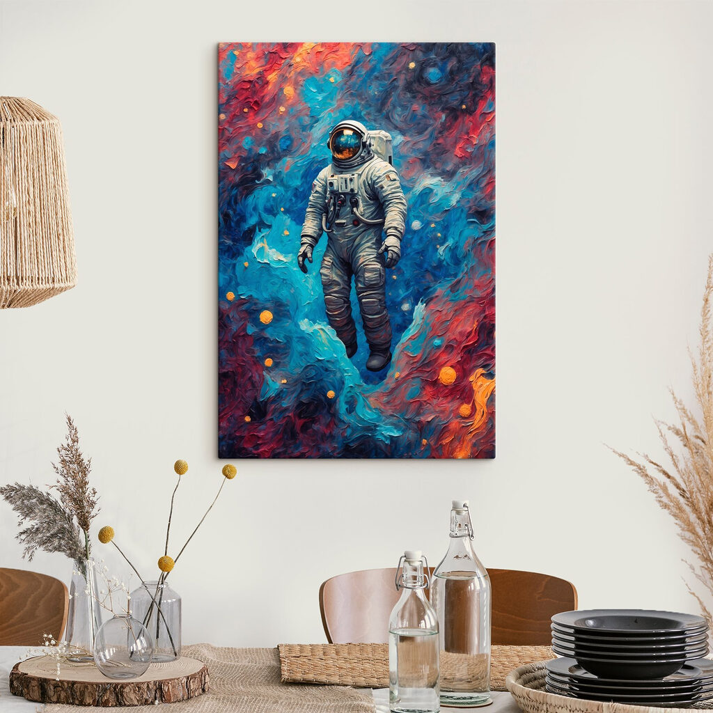 An astronaut in space with colorful background An astronaut in space with colorful background