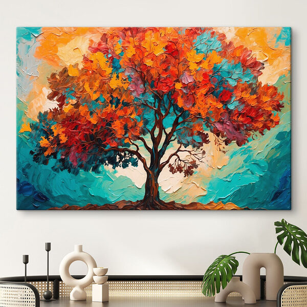 Peinture d'un arbre aux feuilles colorées Peinture d'un arbre aux feuilles colorées