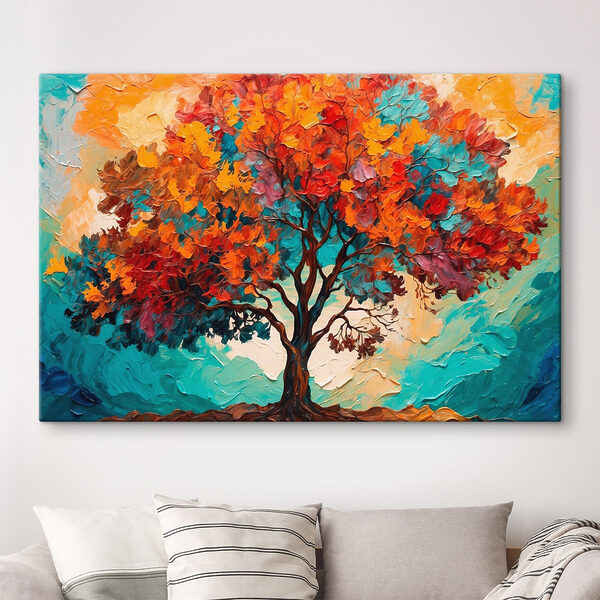 Peinture d'un arbre aux feuilles colorées Peinture d'un arbre aux feuilles colorées