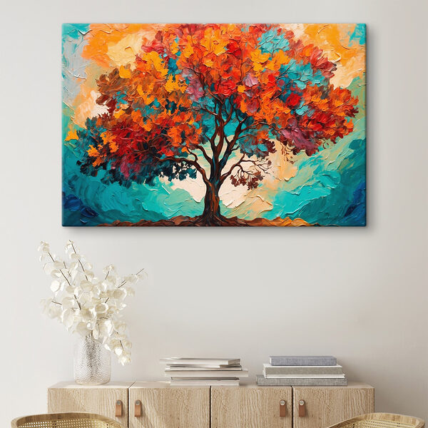 Peinture d'un arbre aux feuilles colorées Peinture d'un arbre aux feuilles colorées