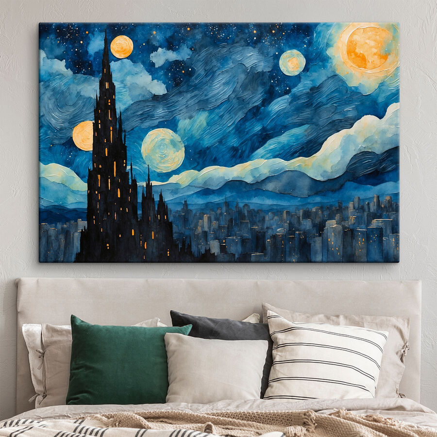 Aquarelle d'une ville la nuit