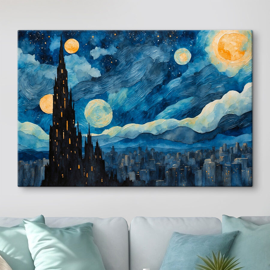 Aquarelle d'une ville la nuit