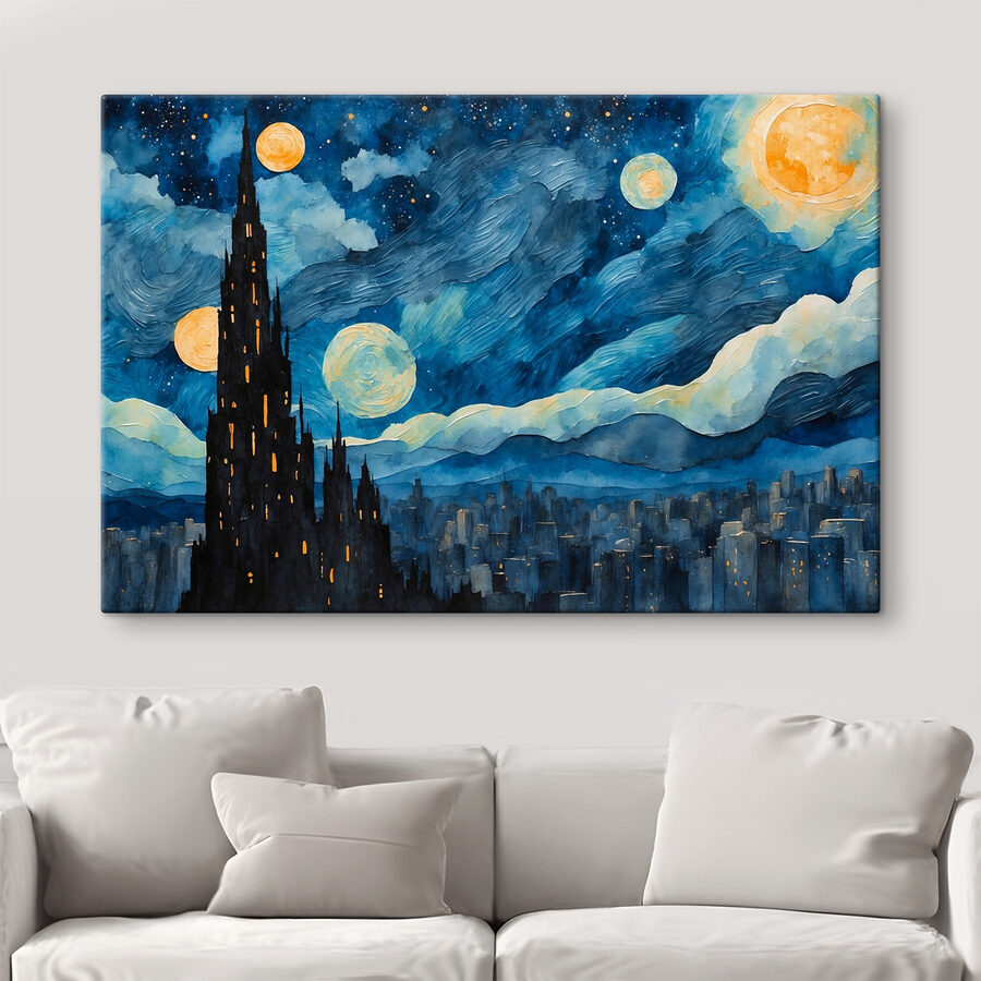 Aquarelle d'une ville la nuit