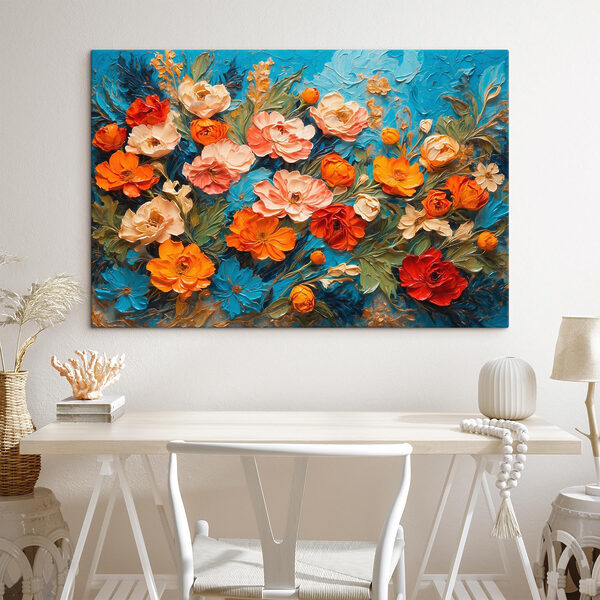Peinture de fleurs sur une surface bleue Peinture de fleurs sur une surface bleue