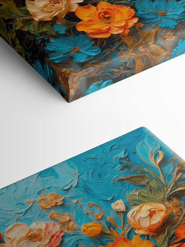 Peinture de fleurs sur une surface bleue Peinture de fleurs sur une surface bleue