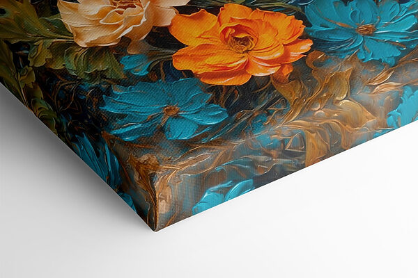 Peinture de fleurs sur une surface bleue Peinture de fleurs sur une surface bleue