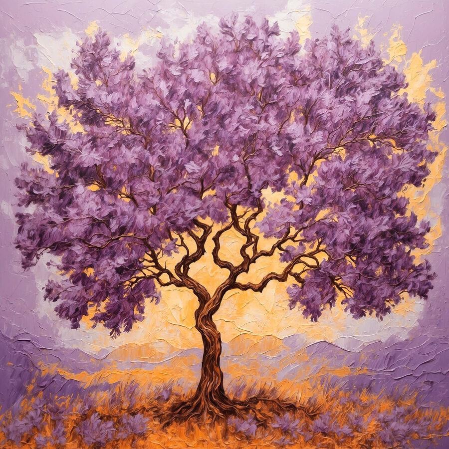 Peinture d'un arbre aux feuilles violettes Peinture d'un arbre aux feuilles violettes