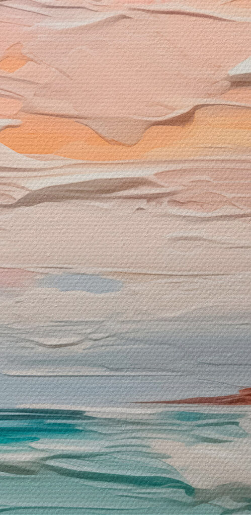 Painting of a beach and ocean