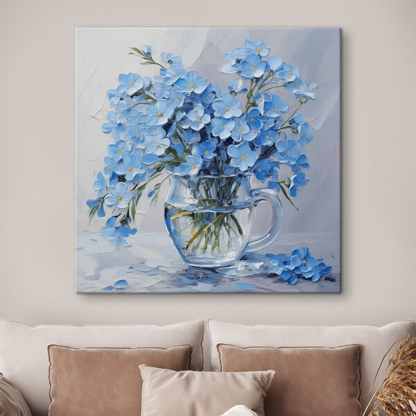 Peinture de fleurs bleues dans un vase en verre Peinture de fleurs bleues dans un vase en verre