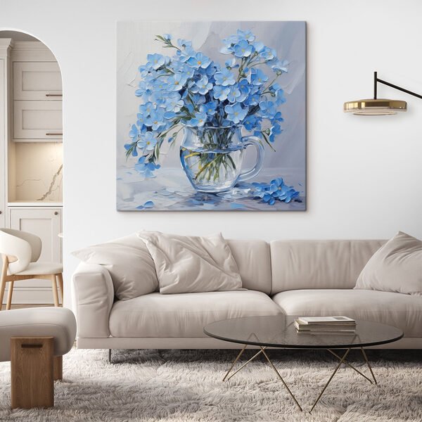 Peinture de fleurs bleues dans un vase en verre Peinture de fleurs bleues dans un vase en verre