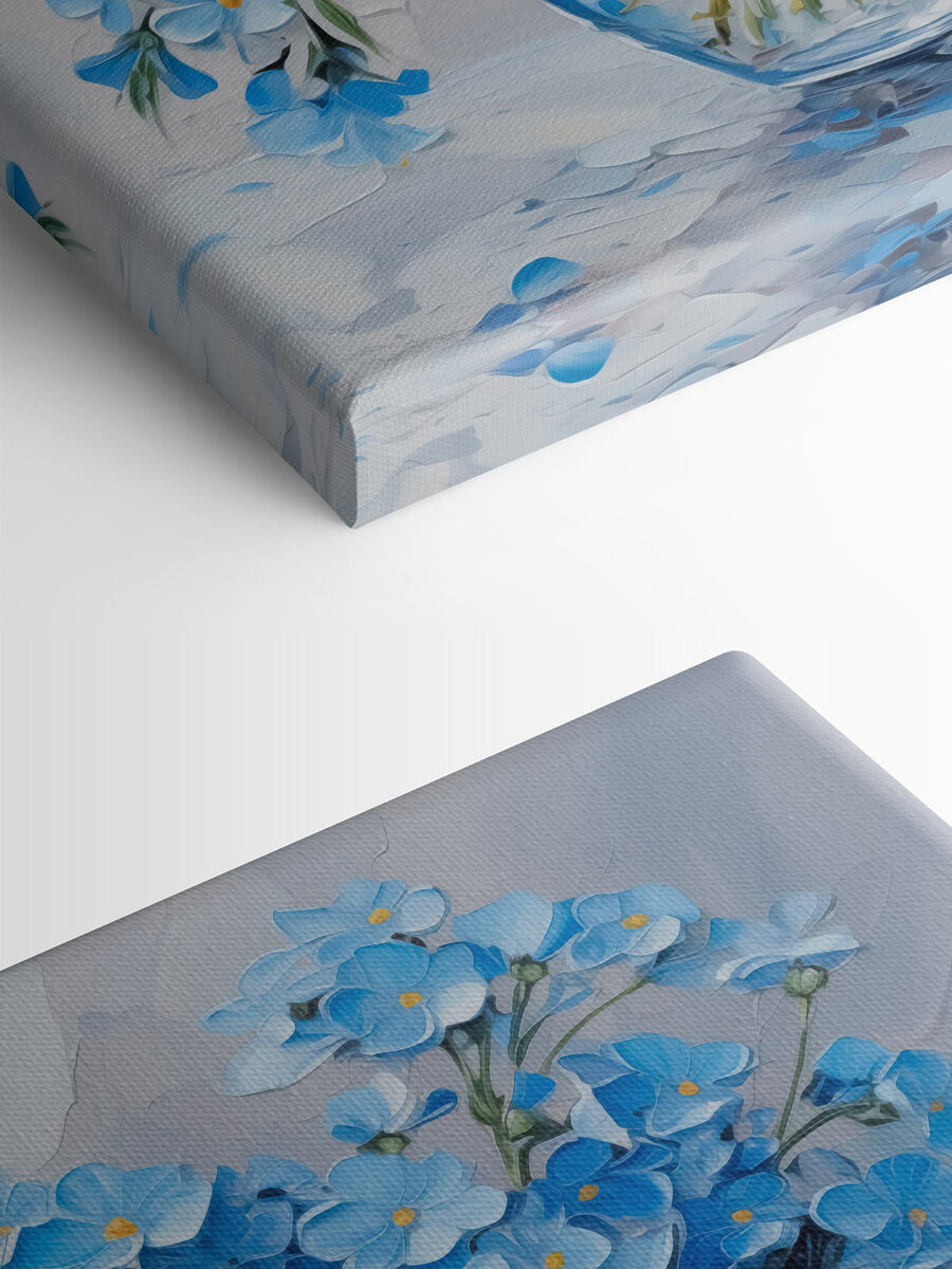 Peinture de fleurs bleues dans un vase en verre Peinture de fleurs bleues dans un vase en verre