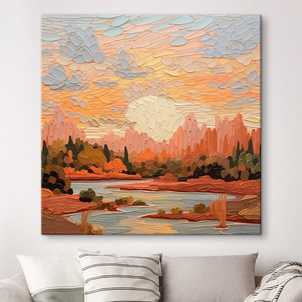 Peinture d'une rivière et d'arbres Peinture d'une rivière et d'arbres
