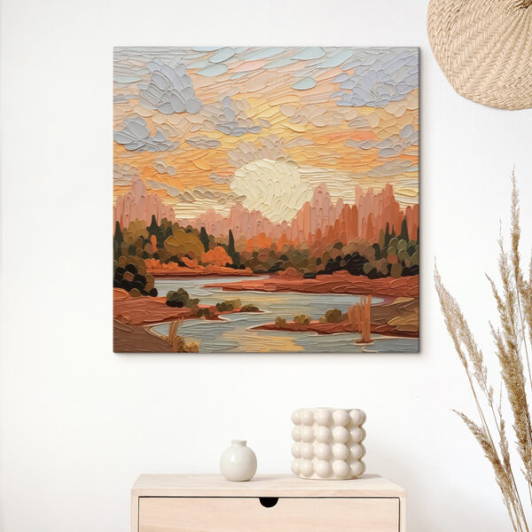 Peinture d'une rivière et d'arbres Peinture d'une rivière et d'arbres