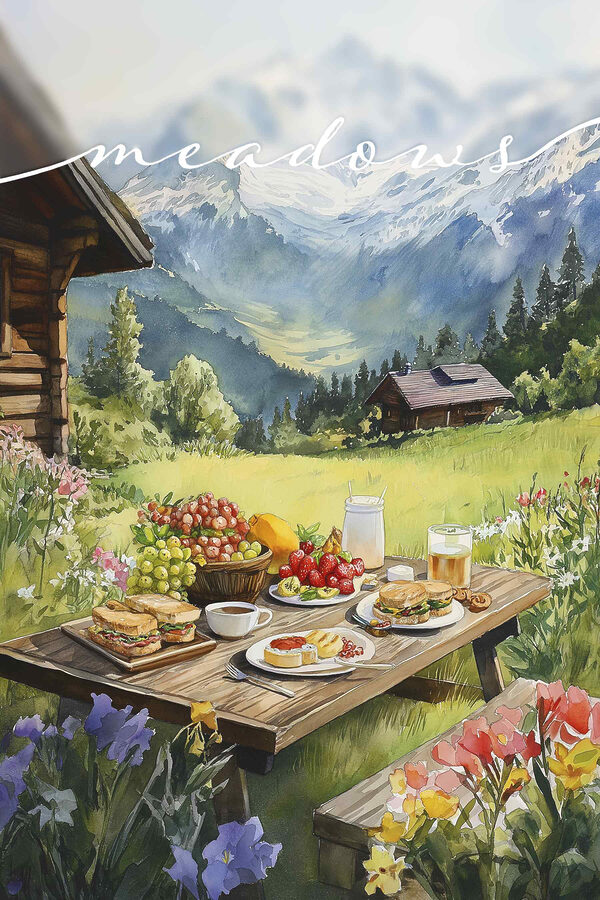 Table avec de la nourriture et des boissons devant une maison Table avec de la nourriture et des boissons devant une maison