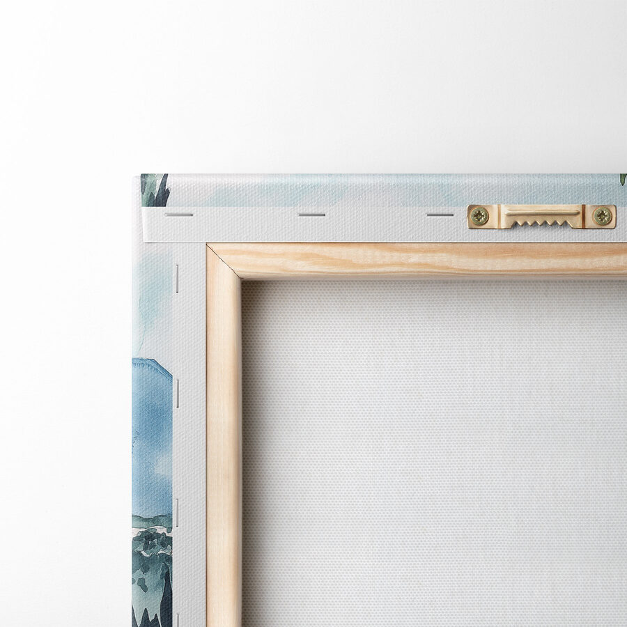 Peinture à l'aquarelle d'une table avec de la nourriture et un lac en arrière-plan