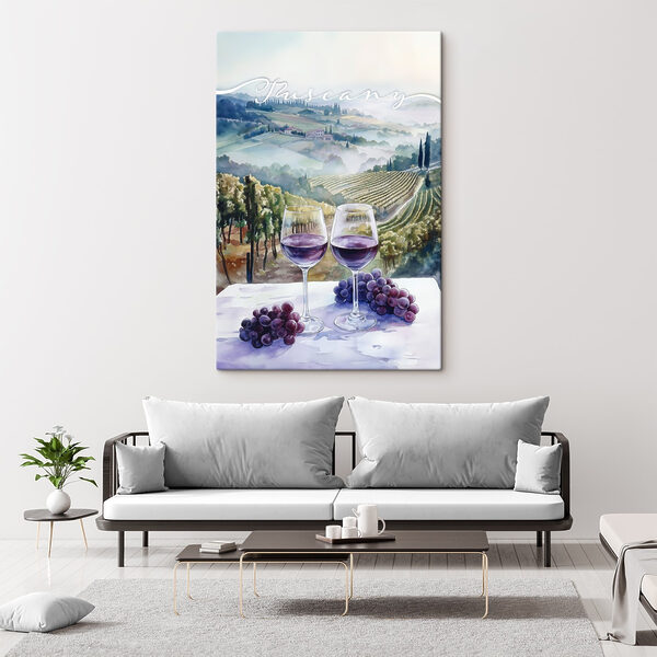 Aquarelle de verres à vin et de raisins sur une table Aquarelle de verres à vin et de raisins sur une table