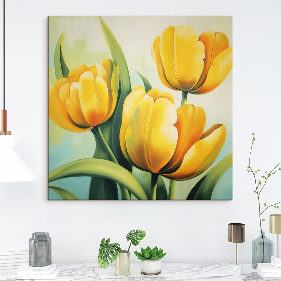 Peinture de tulipes jaunes