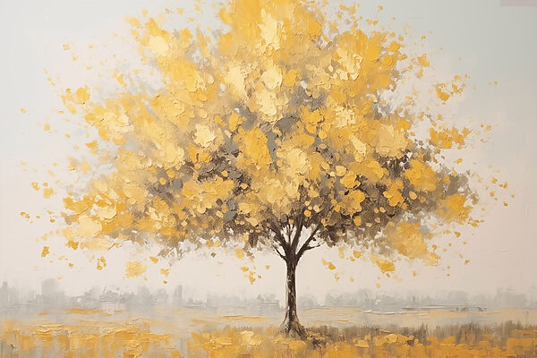 Peinture d'un arbre aux feuilles jaunes Peinture d'un arbre aux feuilles jaunes