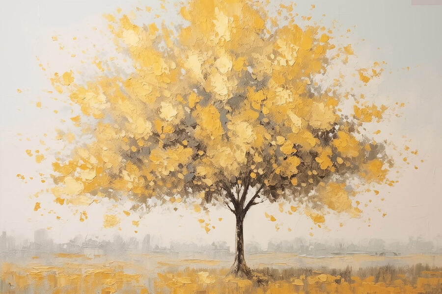Peinture d'un arbre aux feuilles jaunes