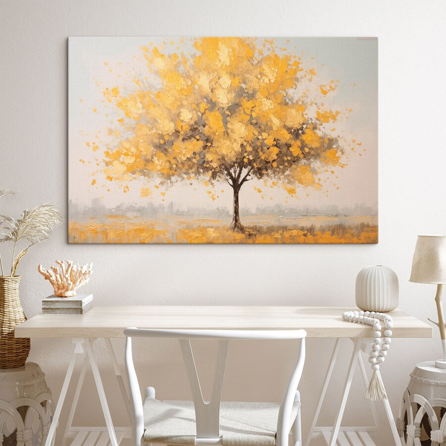 Peinture d'un arbre aux feuilles jaunes
