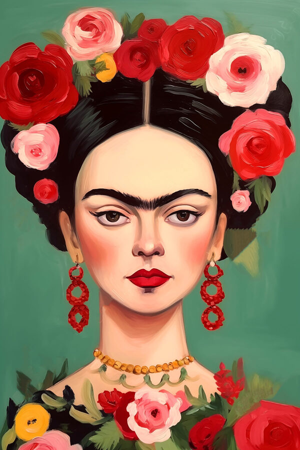 Peinture d'une femme avec des fleurs dans les cheveux Peinture d'une femme avec des fleurs dans les cheveux