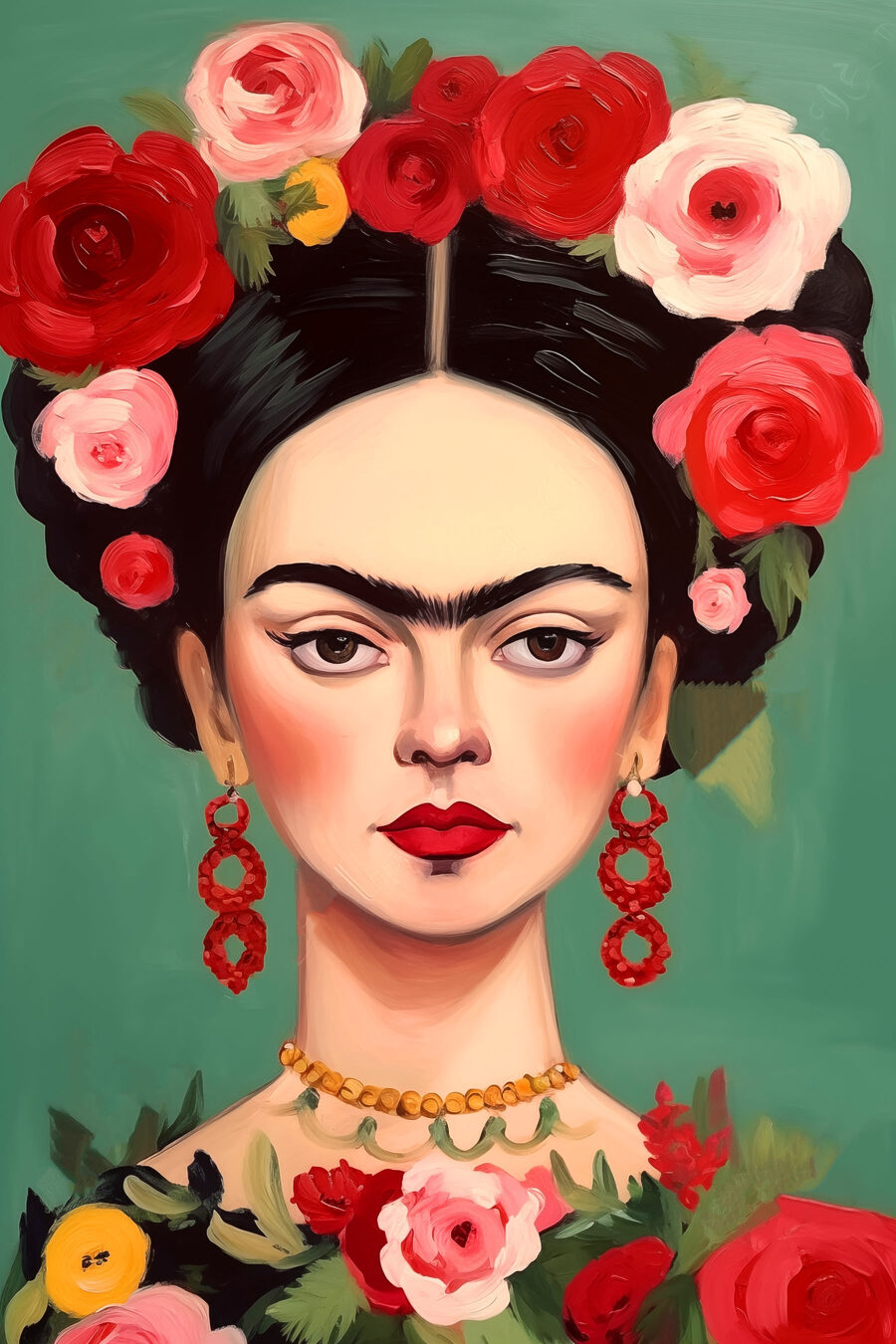 Peinture d'une femme avec des fleurs dans les cheveux
