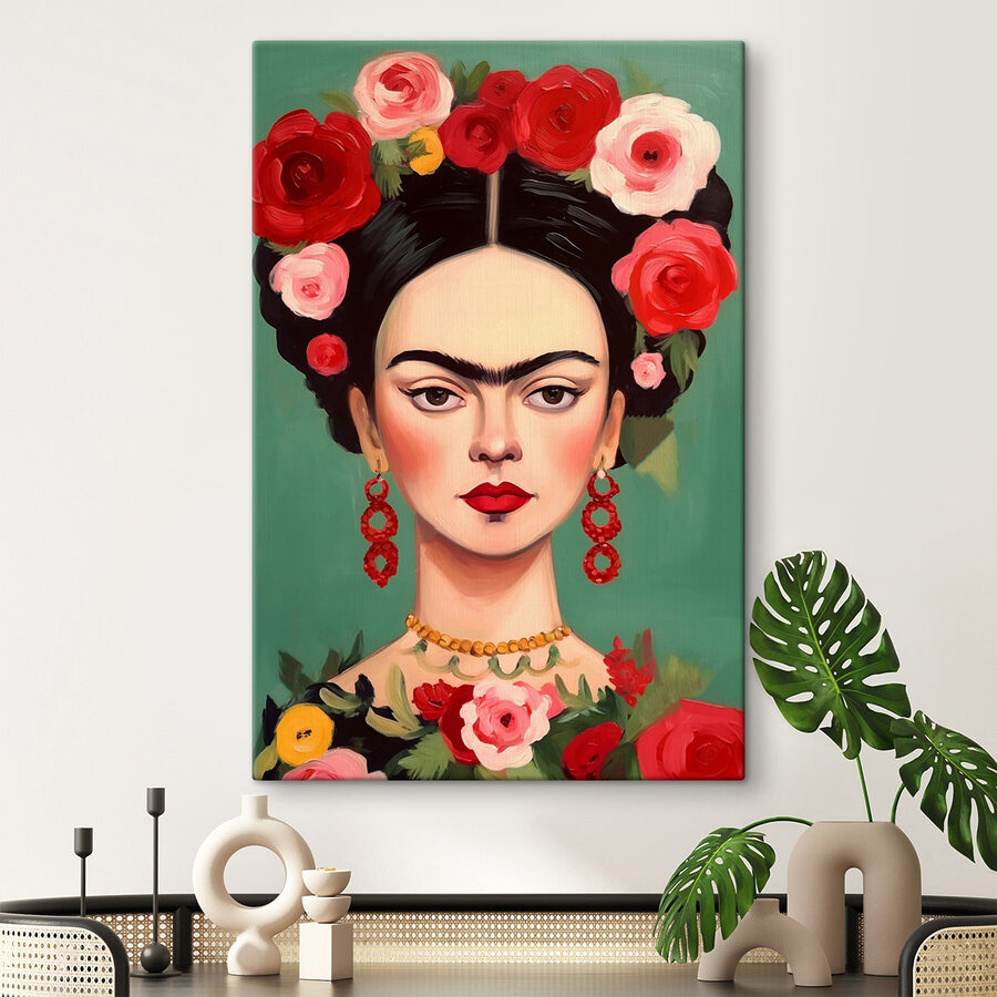 Peinture d'une femme avec des fleurs dans les cheveux