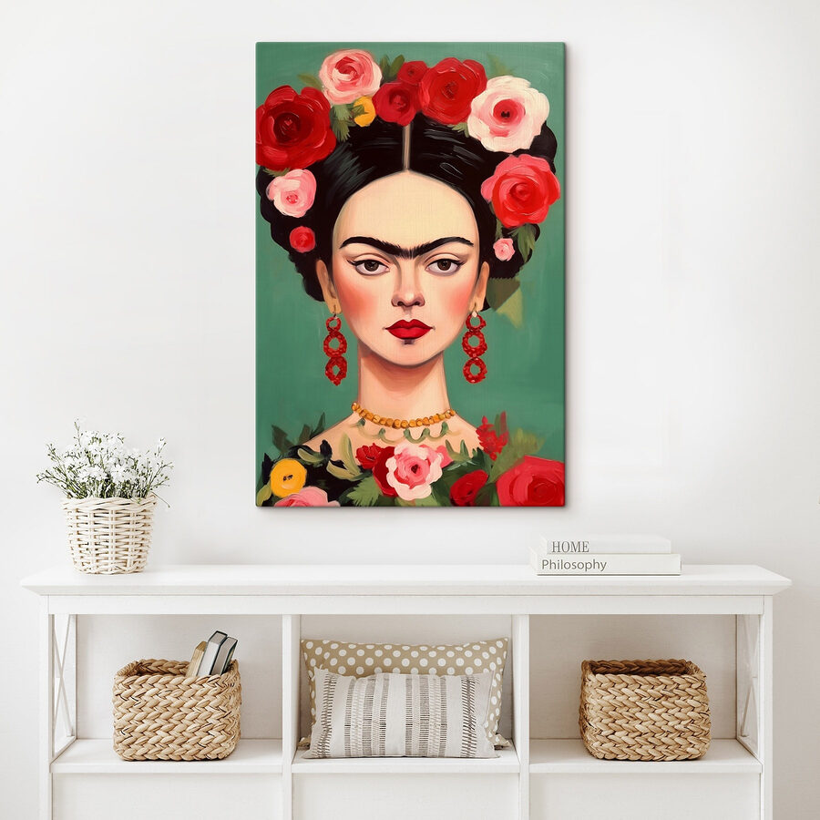 Peinture d'une femme avec des fleurs dans les cheveux